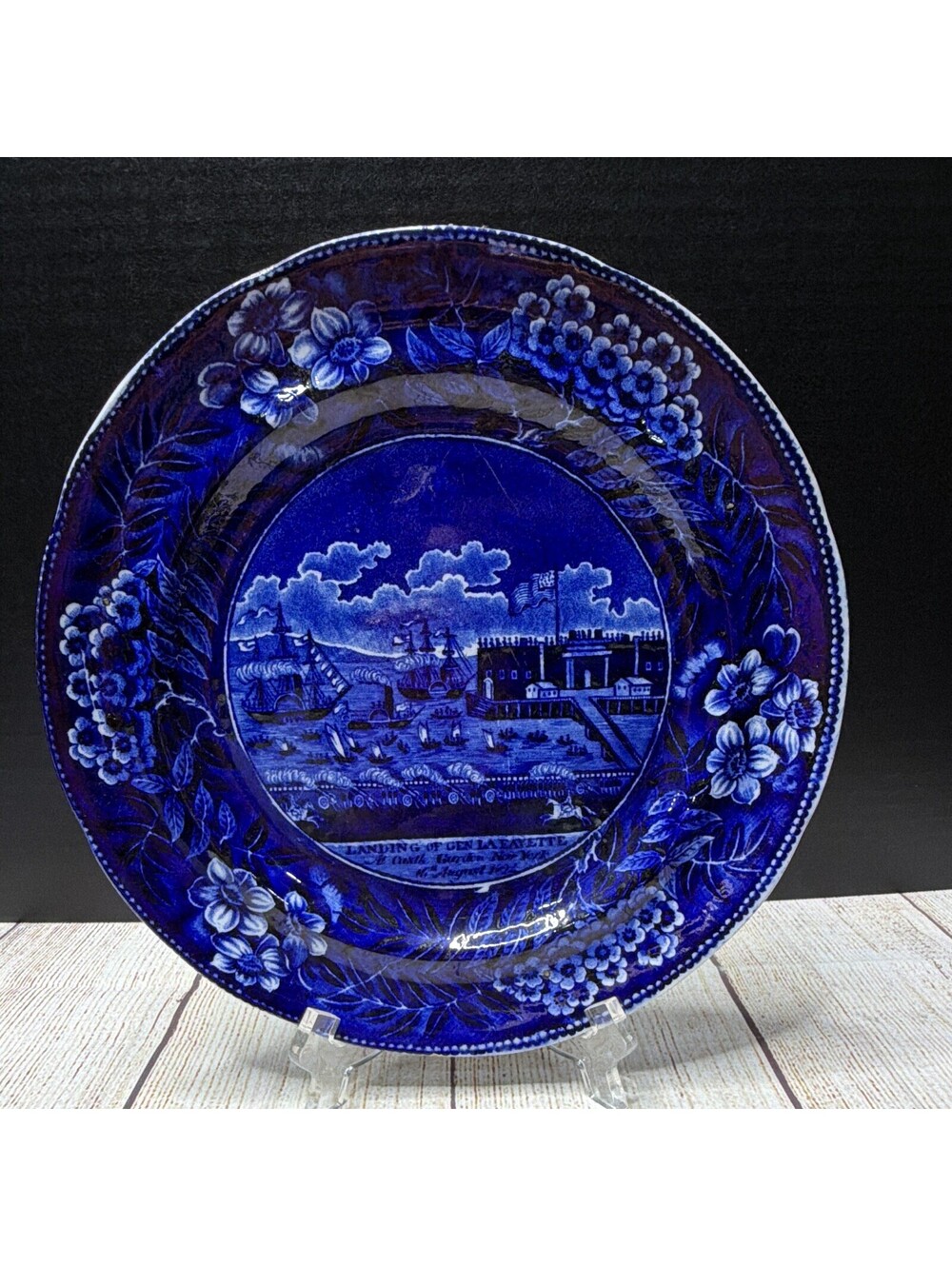 Allerton Blue Staffordshire 10 in Plate "Landing of Gen. La Fayette"
